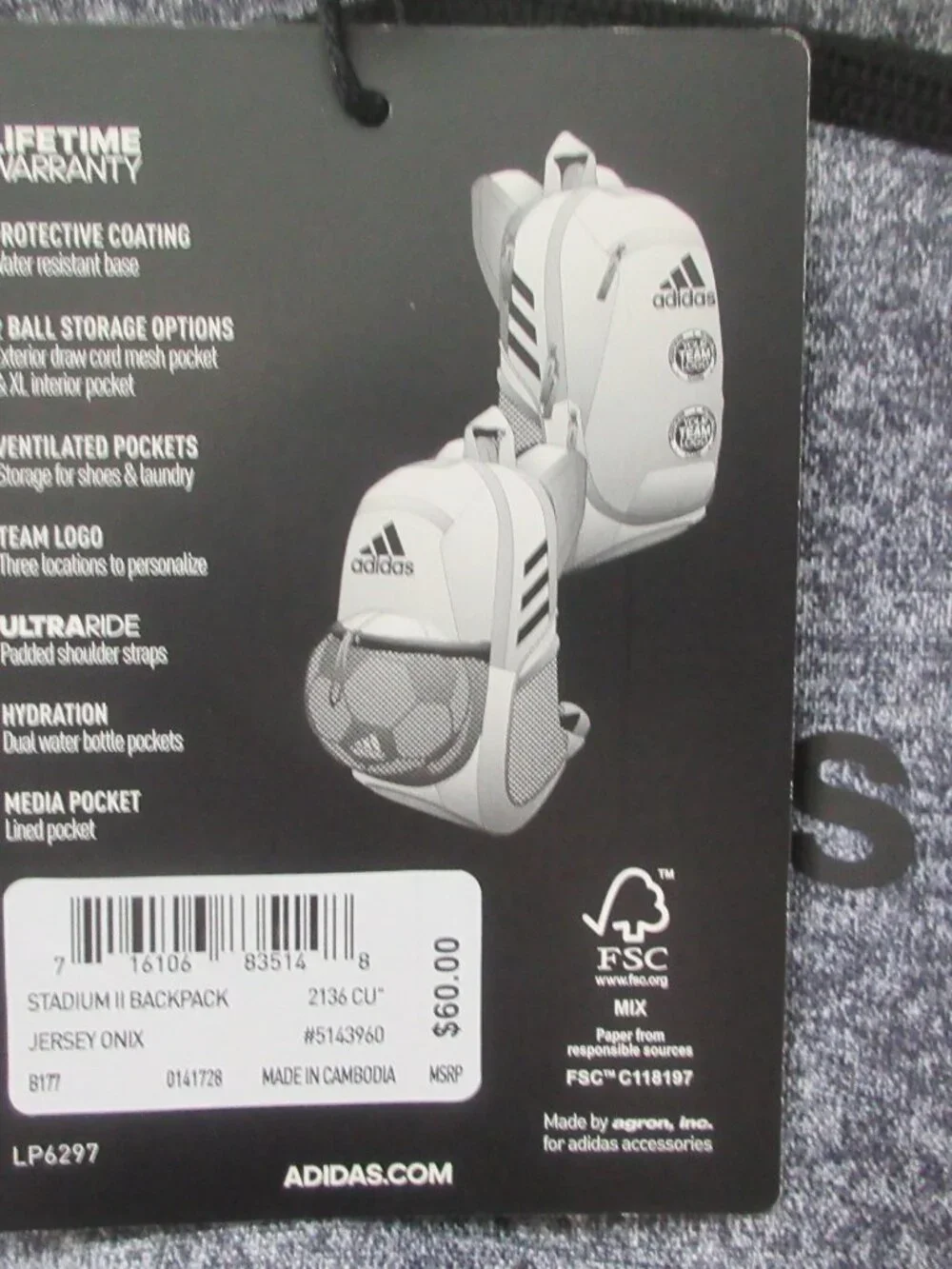 NWT Adidas Stadium II Backpack In Jersey Onyx